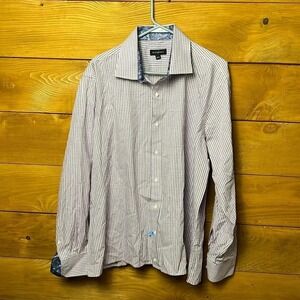 ZIGGURAT‎ XLT Purple Plaid Dress Shirt Long Sleeve Patterned Cuffs Wedding Event